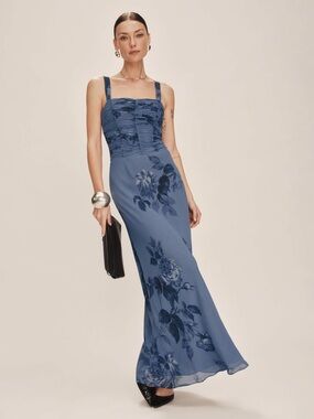 chinese dress ladies NEW Reformation Green Rosalind Halter Plunge V Cocktail A Line Maxi Dr   Brie
